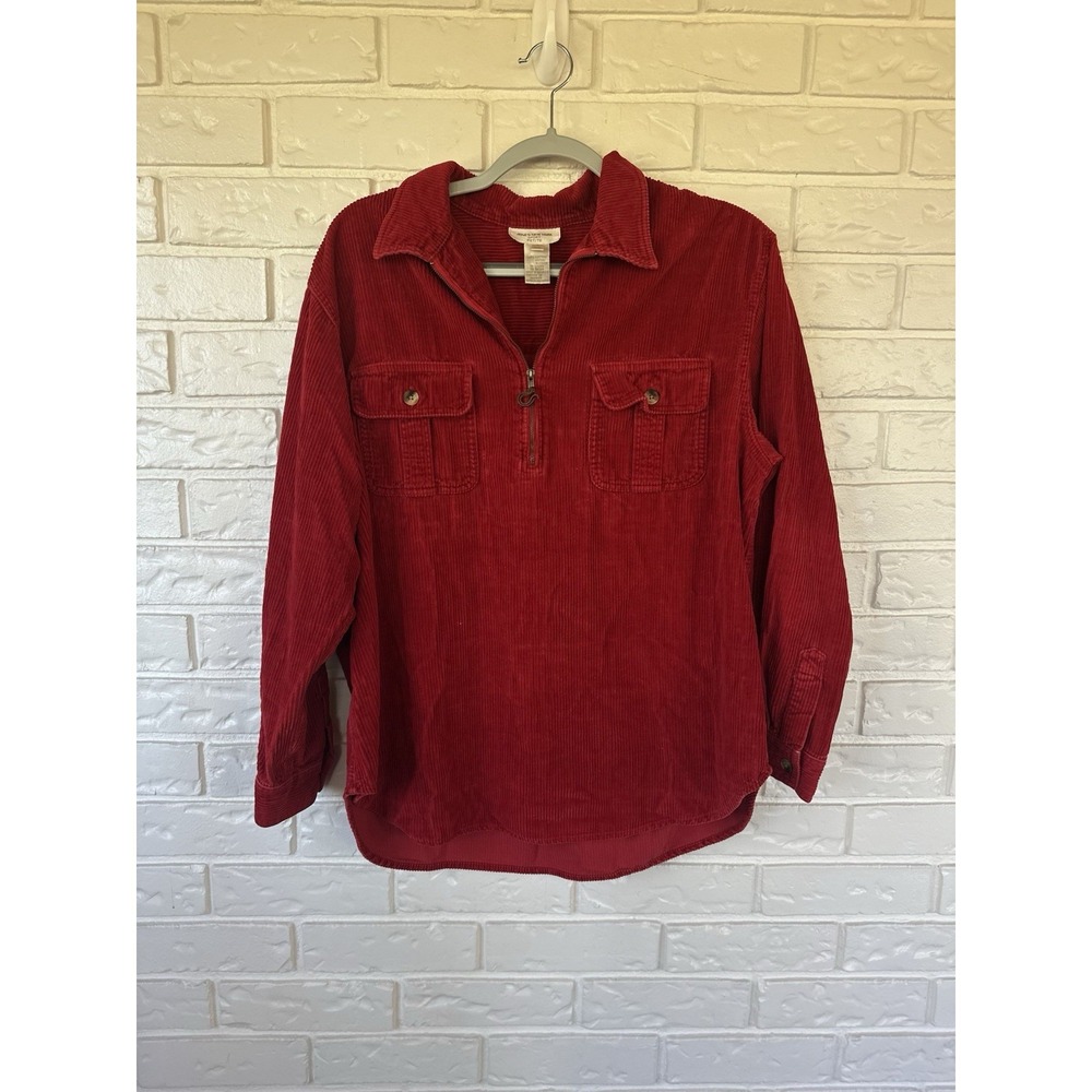 Jones New York Sport Red Corduroy Half Zip Top Sz P/L Cotton Vtg Fall‎
